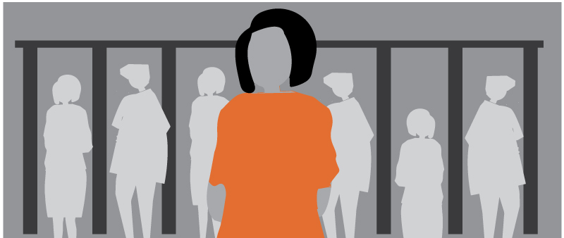 illustration of woman in front of prison bars